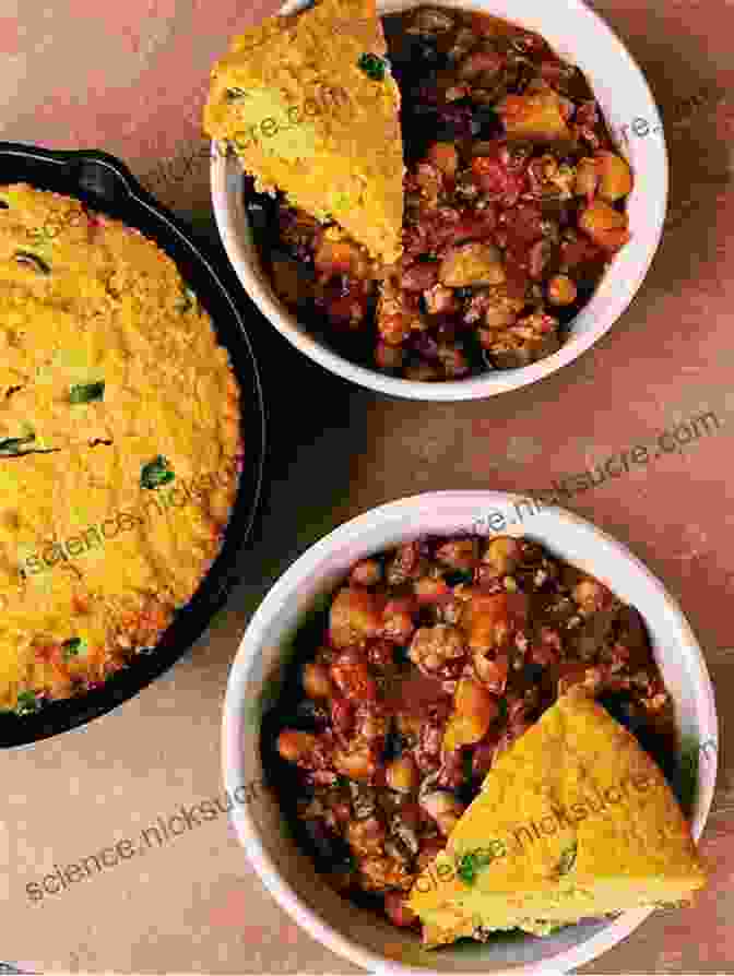 A Hearty Bowl Of Vegetarian Chili Served With Warm And Fluffy Cornbread Outdoor Griddle Cookbook : Healthy And Delicious Breakfast Lunch Dinners And Snakes Recipes Also More Recipes For All Ages